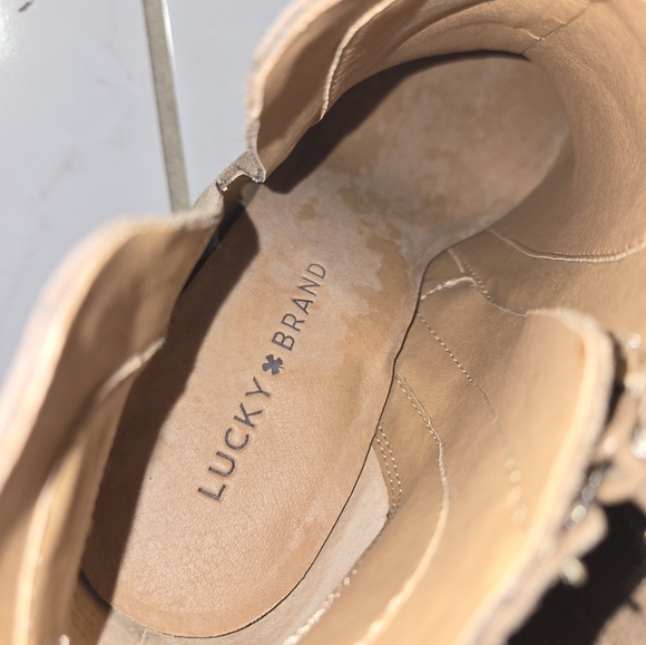 Lucky Brand Tan Taupe Brown Leather Boots Ankle Booties Heel Shoes - Picture 11 of 12